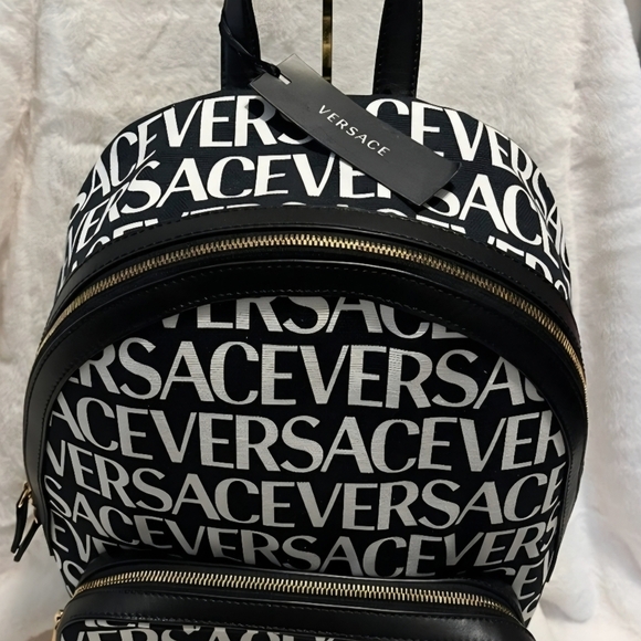 Versace Monogrammed Allover Backpack with Gold Hardware and Black Leather (NWT) - Picture 13 of 16